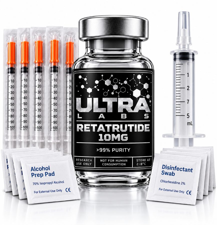 Retatrutride 10 mg + 10 x Insulinspritzen + bakteriostatisches Wasser 10 ml + Desinfektionstücher