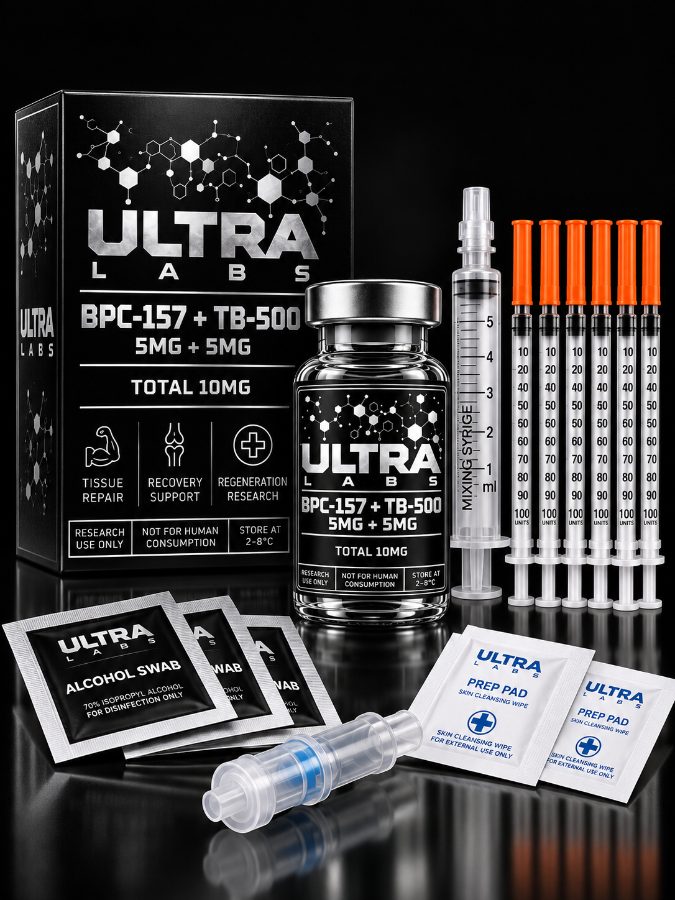 PACK BPC 157 5mg + TB500 5mg + 10 Insulinspritzen + Bakteriostatisches Wasser 10ml + Desinfektionstücher