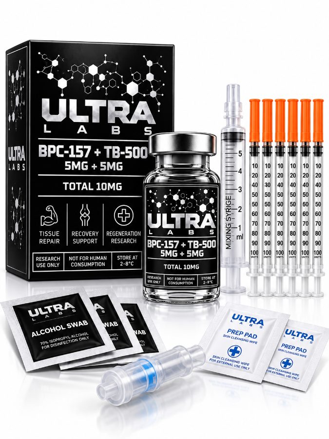 PACK BPC 157 5mg + TB500 5mg + 10 Insulin Syringes + Bacteriostatic Water 10ml + Disinfecting Wipe